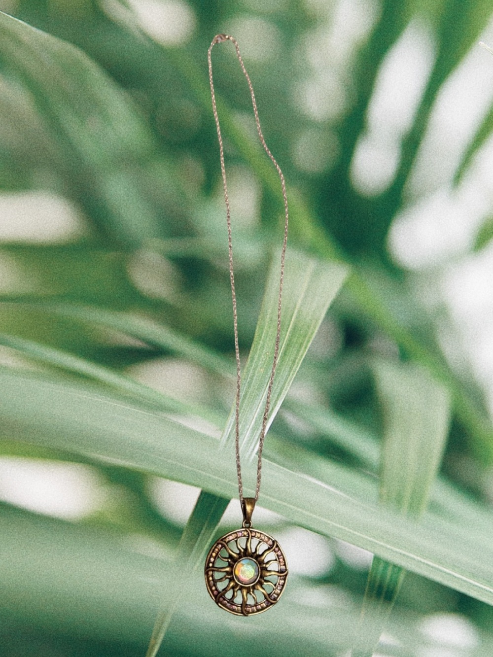 Gold-Tone Compass Medallion Necklace with Opal Center